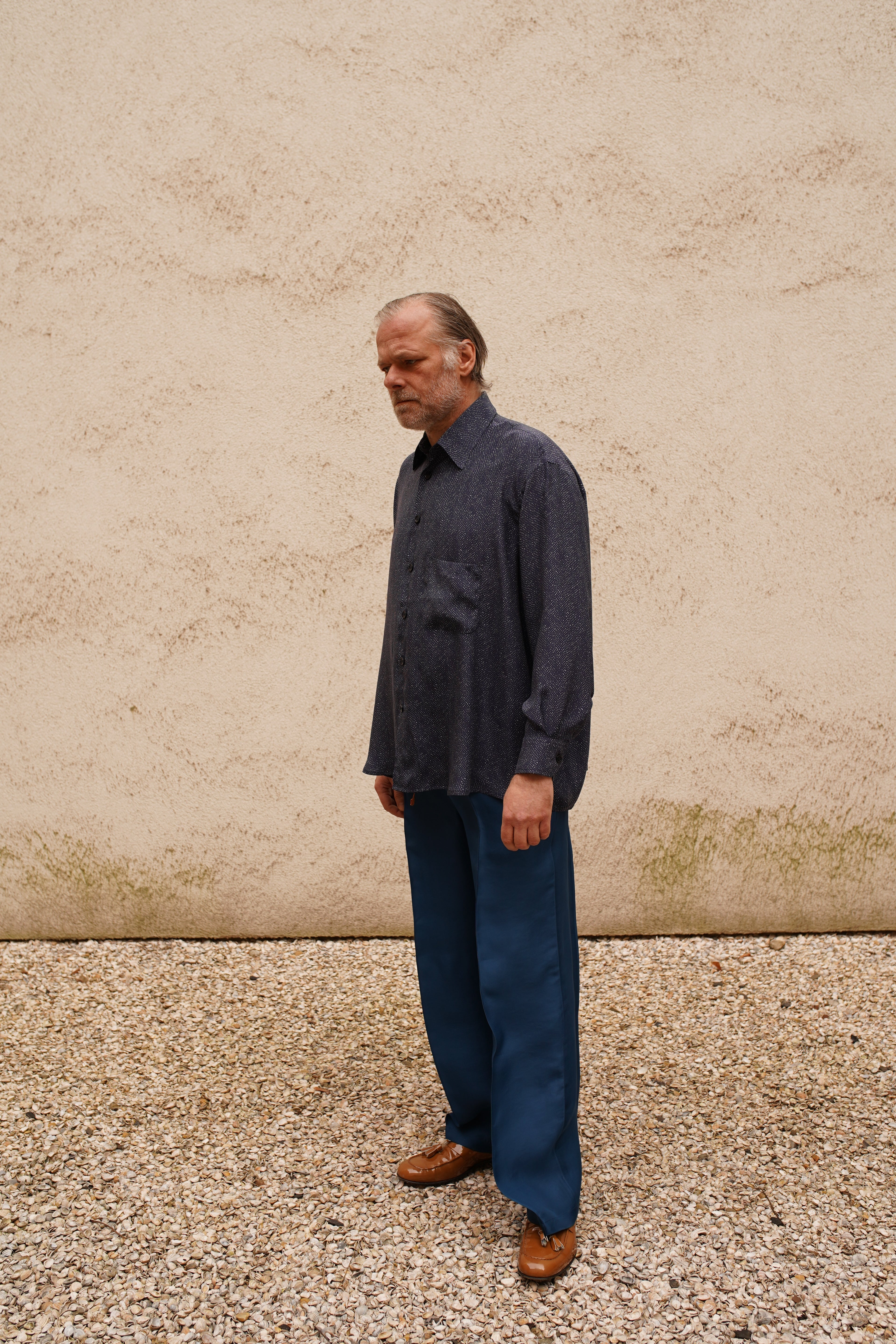 Narcissus Shirt - dots at night blue sky silk