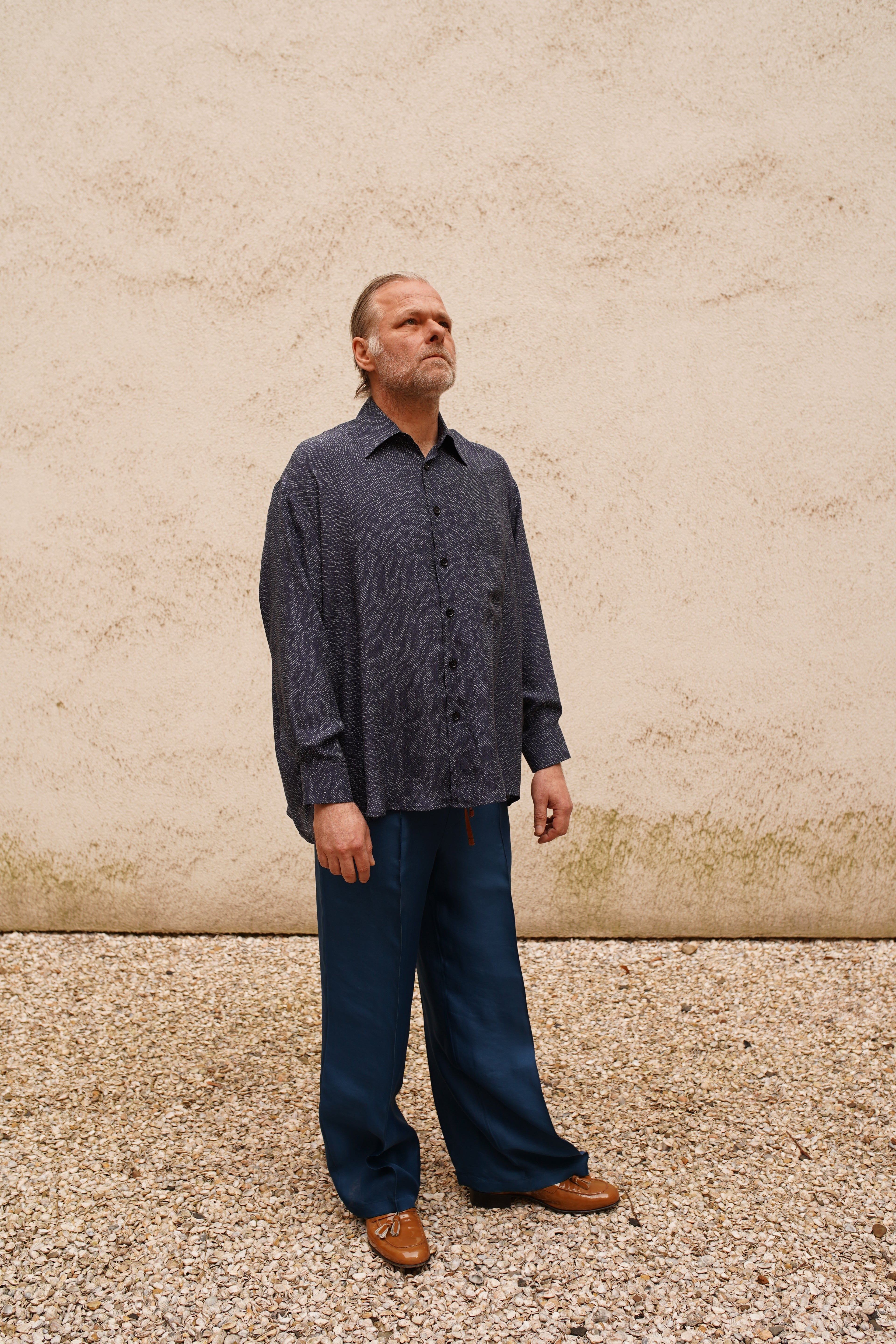 Narcissus Shirt - dots at night blue sky silk