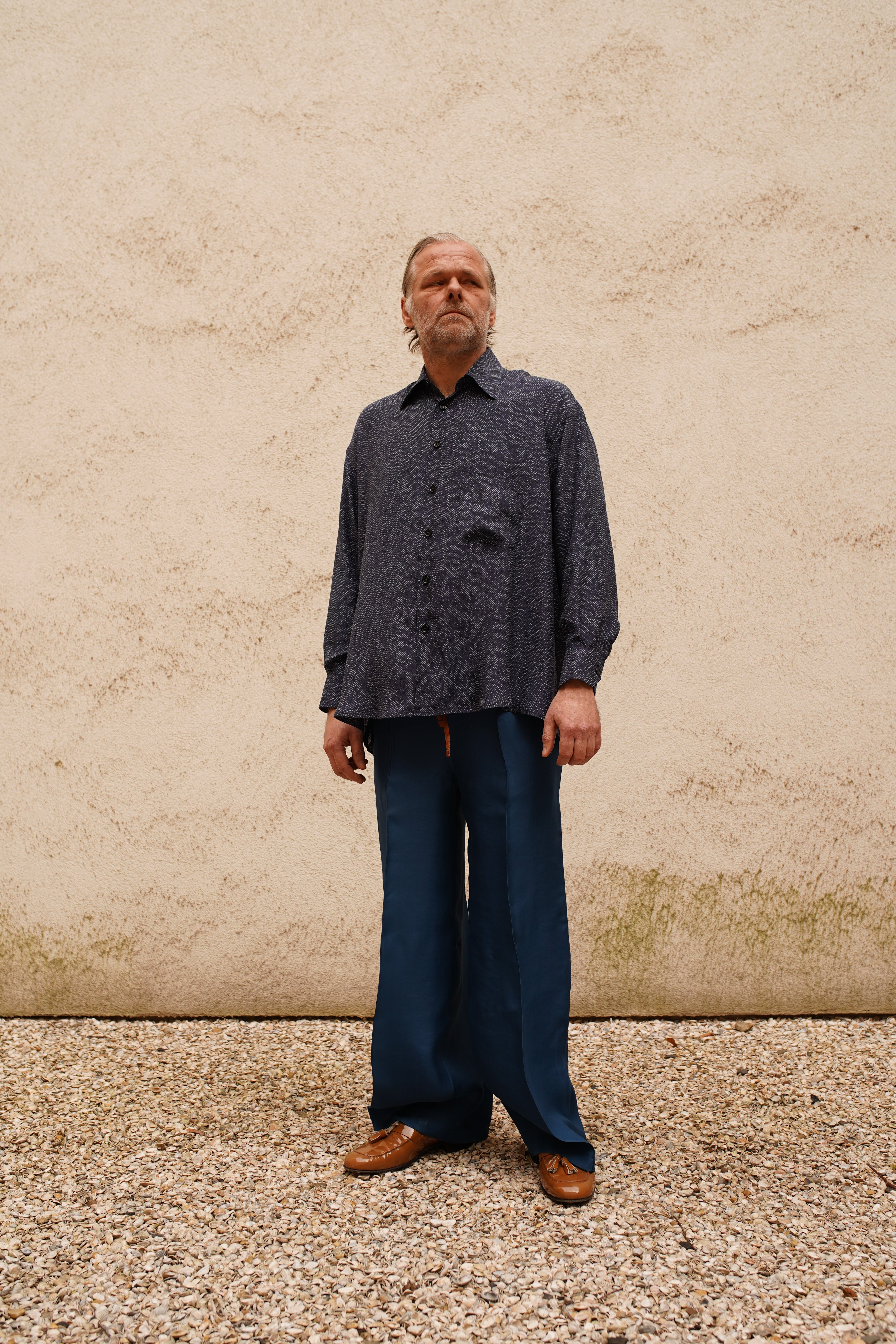 Narcissus Shirt - dots at night blue sky silk