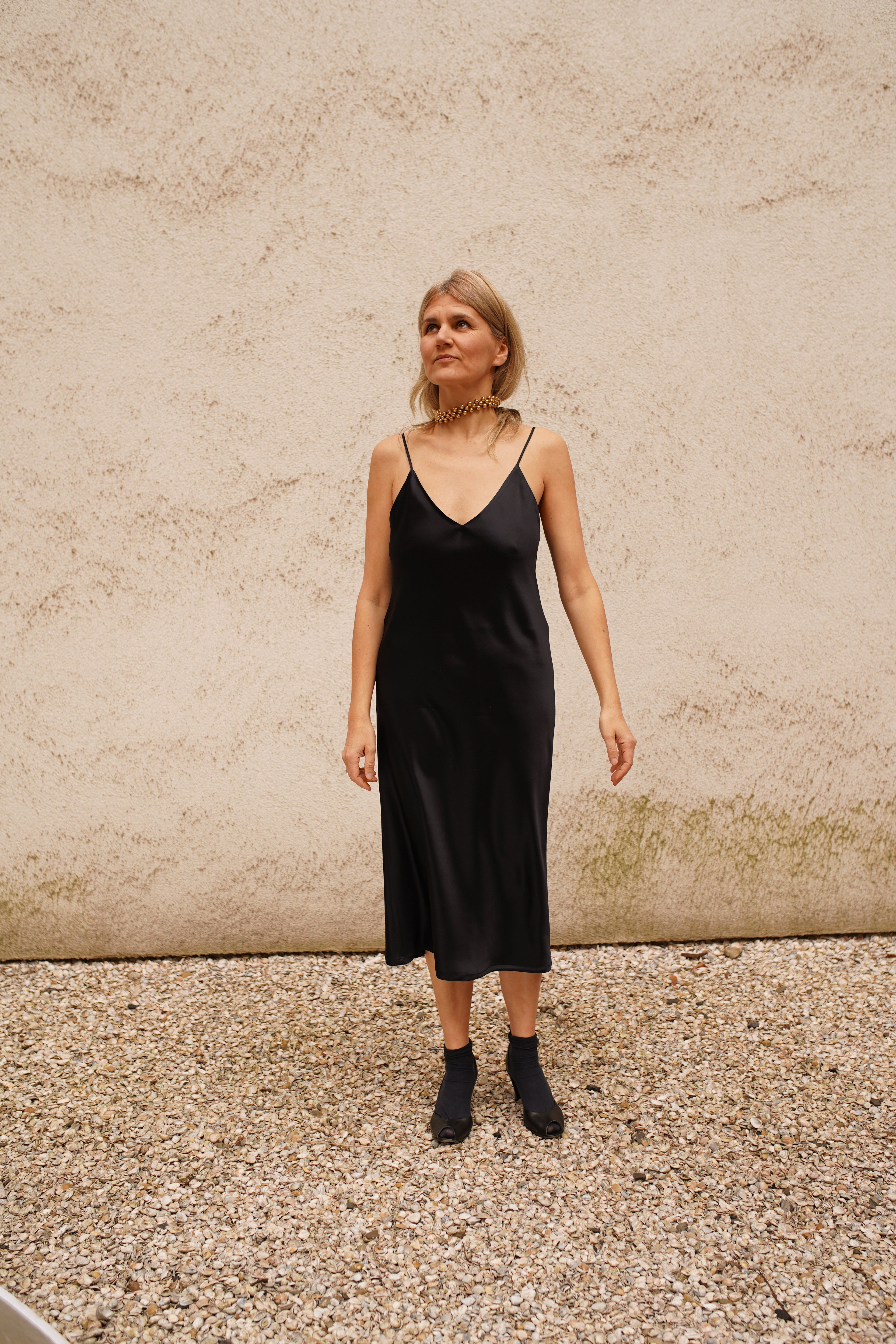 Selene Simple Slipdress - Black Silk