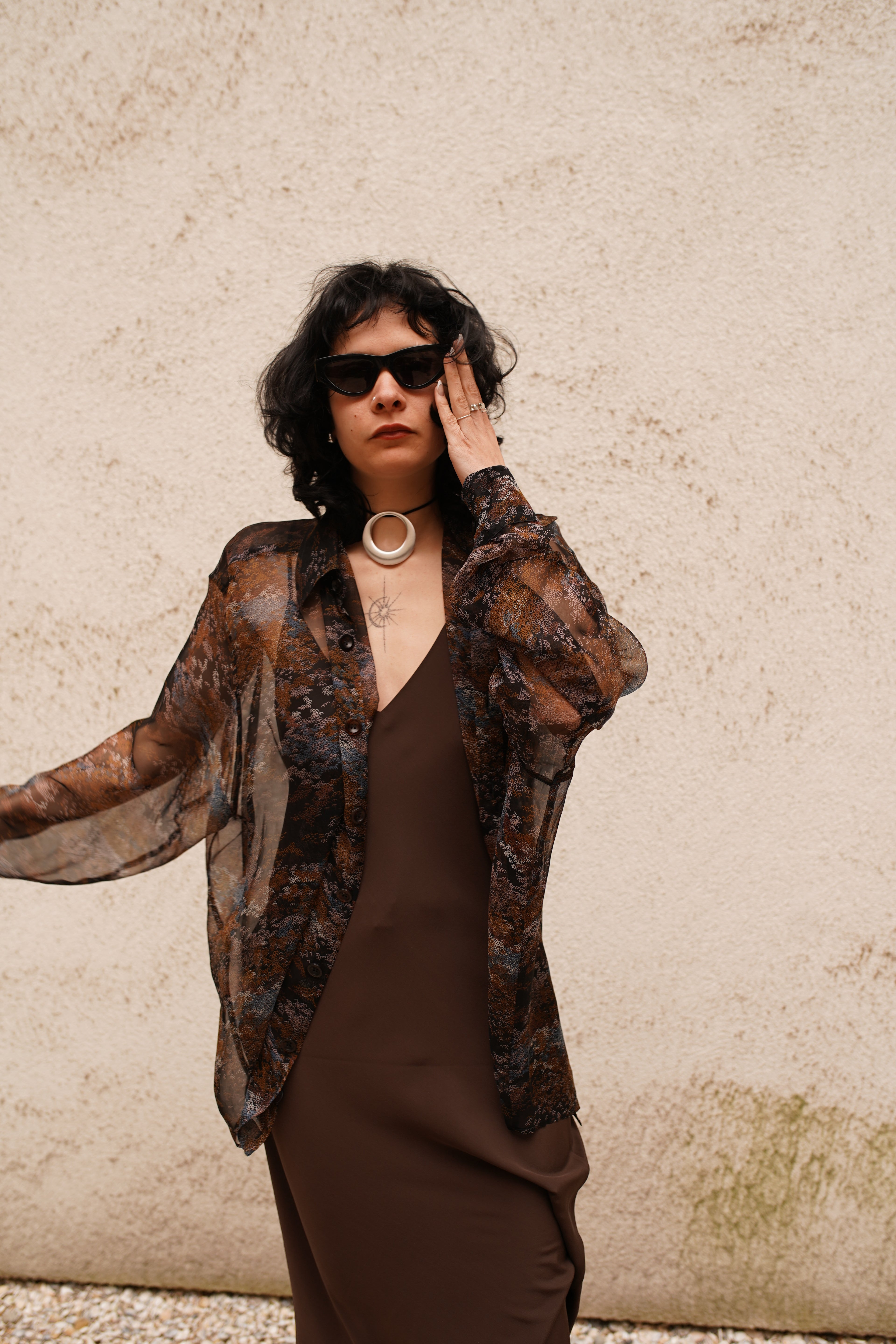 Narcissus Shirt - flower garden at night - silk chiffon