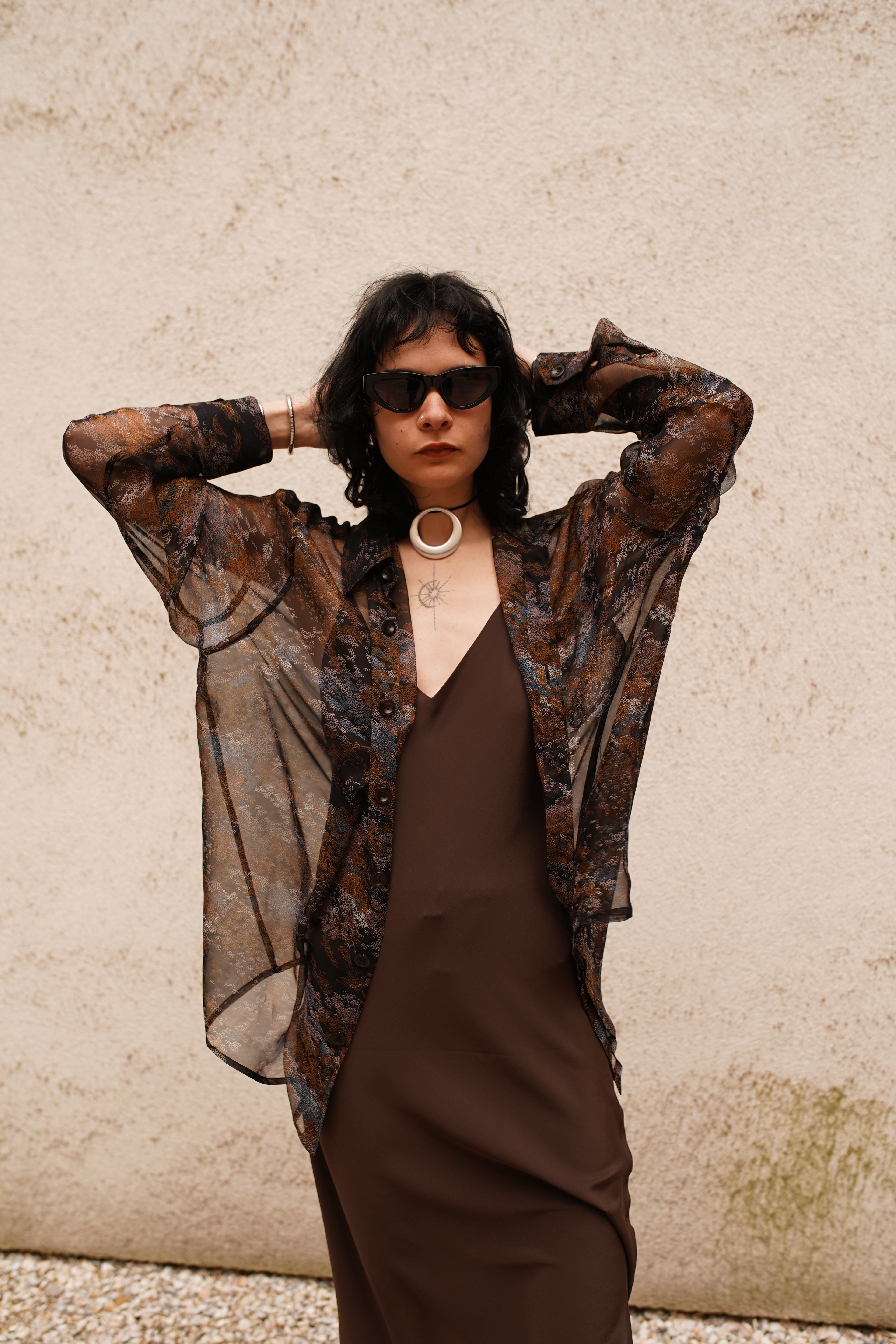 Narcissus Shirt - flower garden at night - silk chiffon