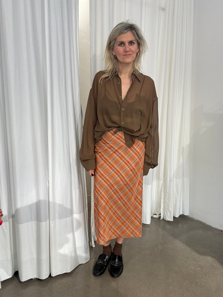 Veronika Skirt - orange ochre checker pattern