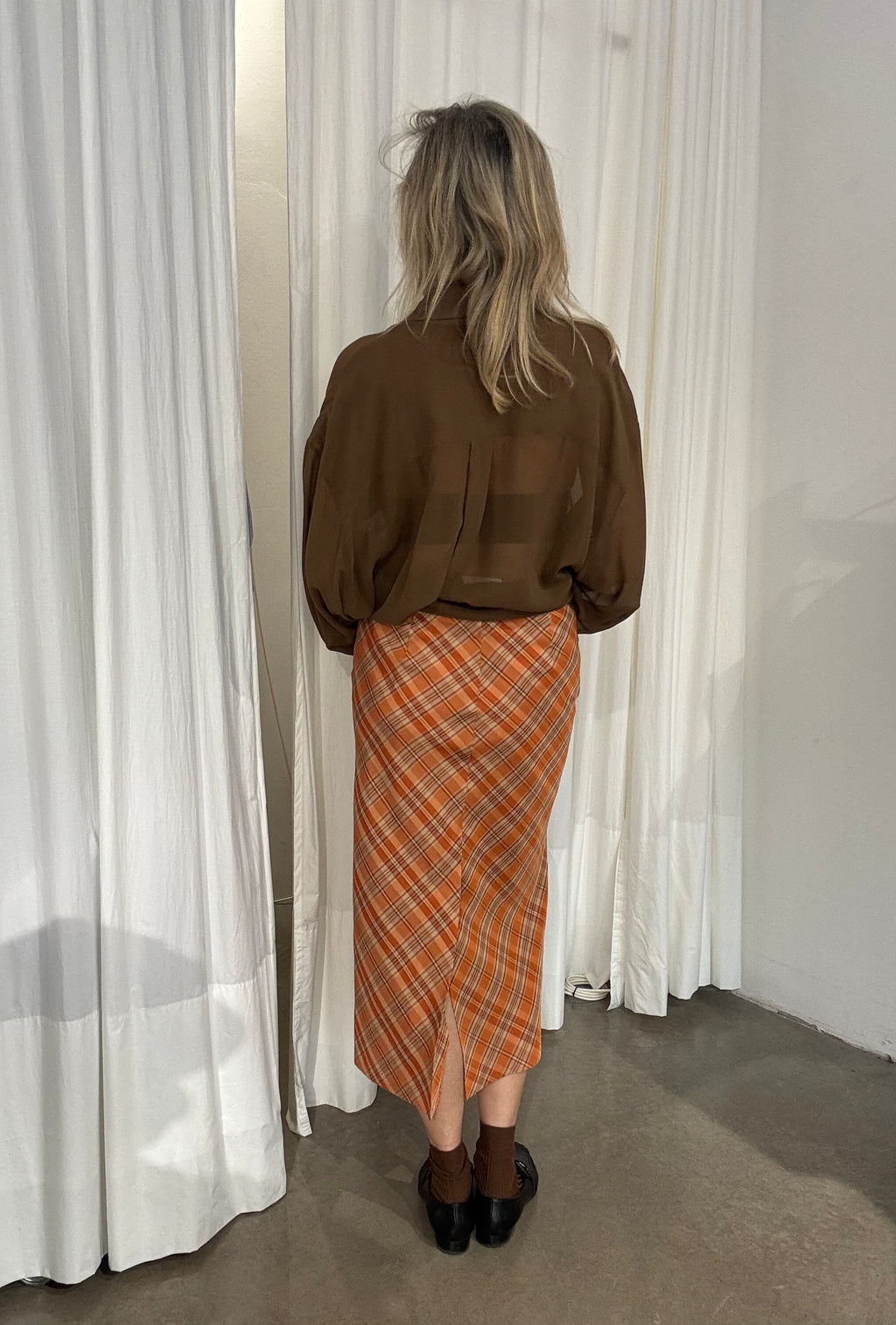 Veronika Skirt - orange ochre checker pattern
