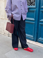 Narcissus Shirt - blue red white striped cotton