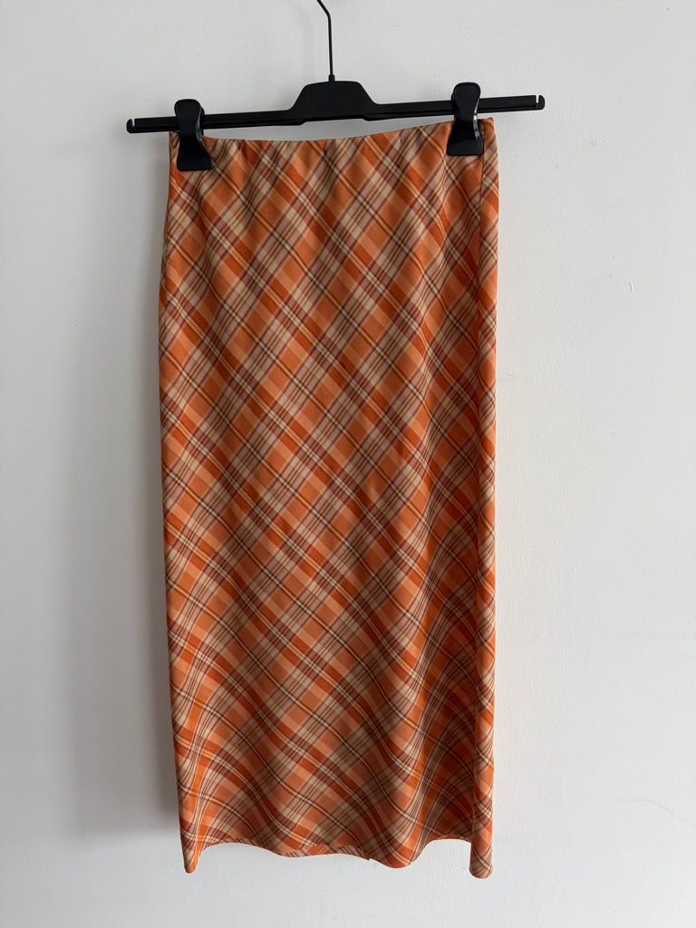 Veronika Skirt - orange ochre checker pattern