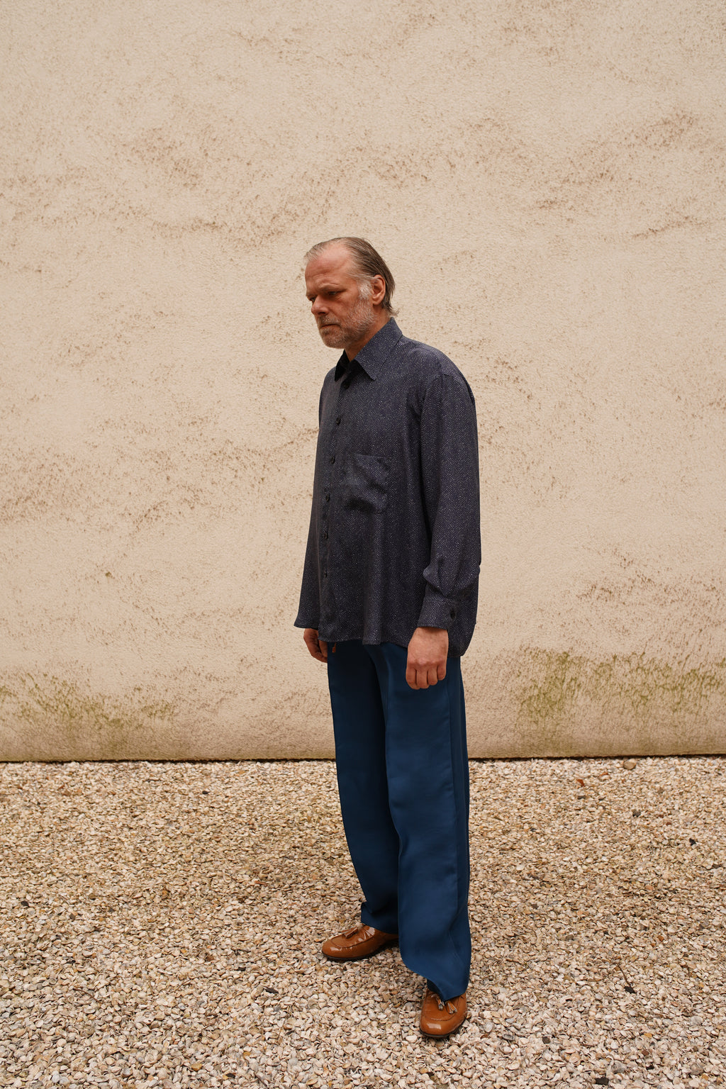 Narcissus Shirt - dots at night blue sky silk