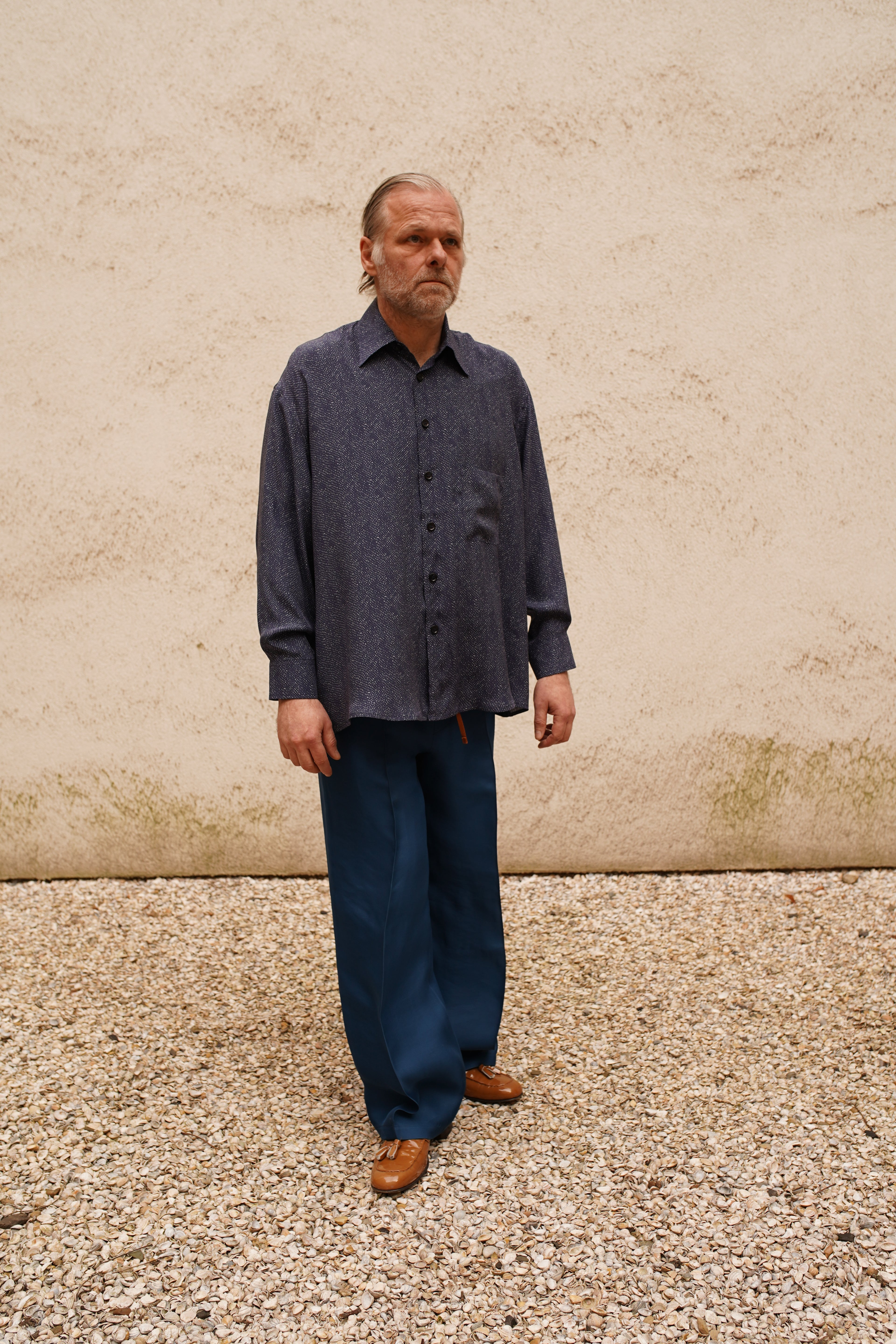 Narcissus Shirt - dots at night blue sky silk