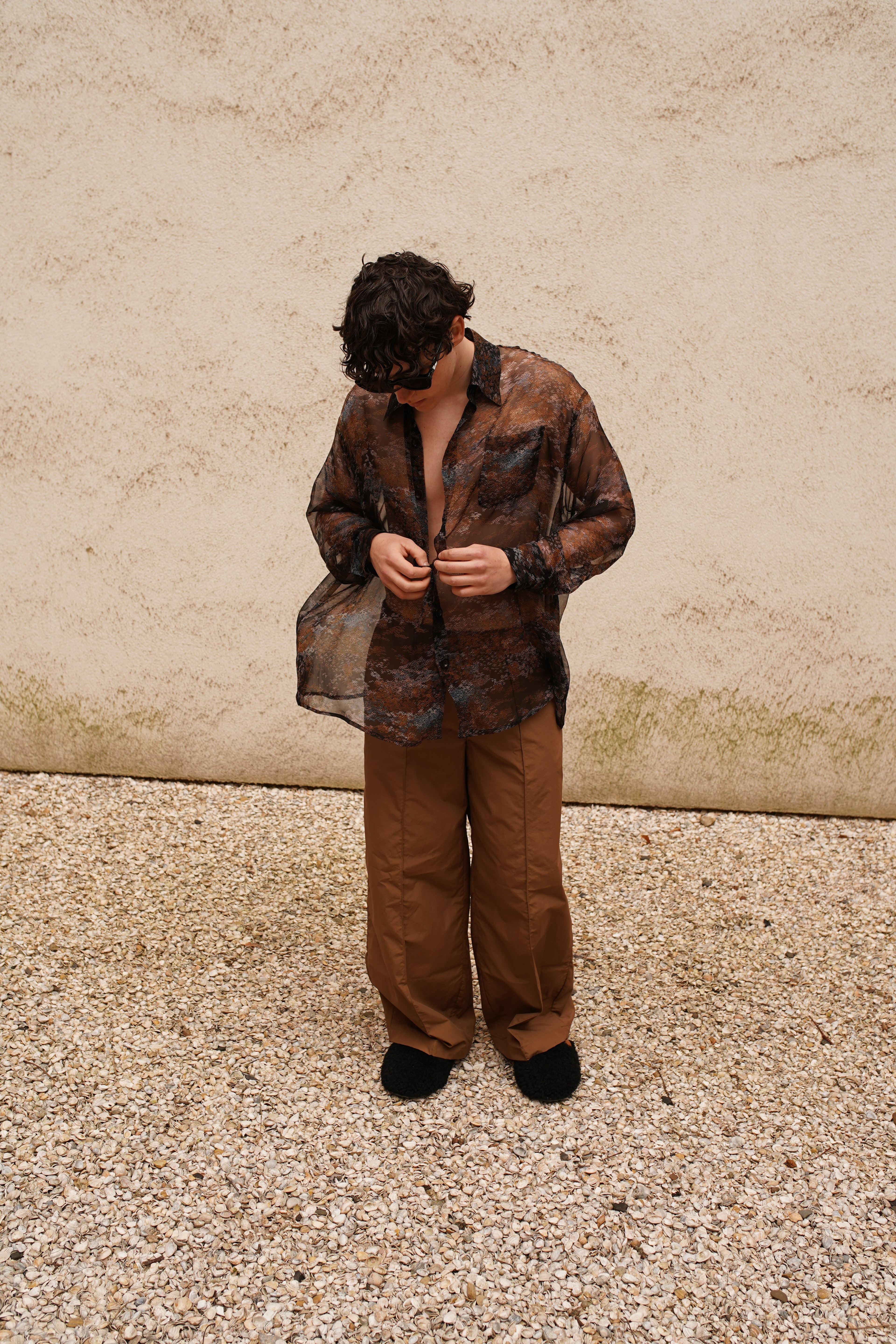 Narcissus Shirt - flower garden at night - silk chiffon